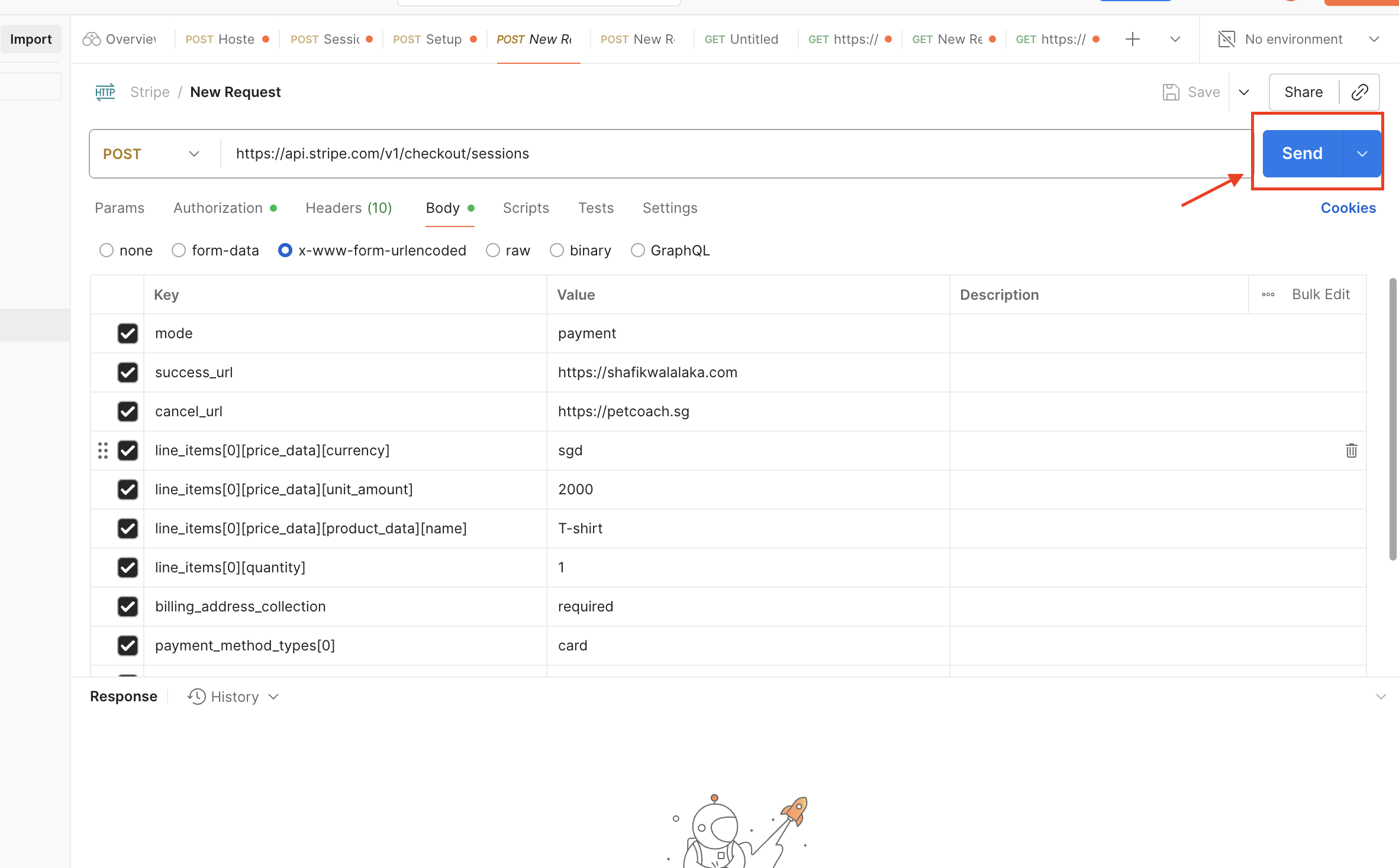 image of hitting send in postman